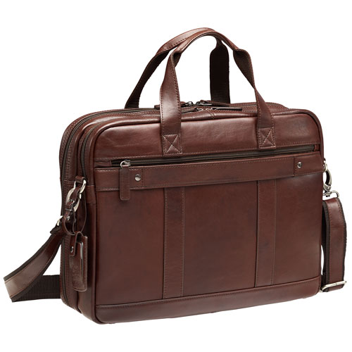 Mancini Beverly Hills Double Compartment Leather 15.6" Laptop Briefcase - Brown