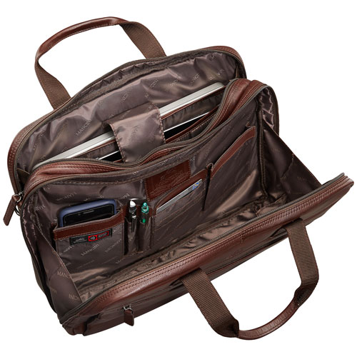 Mancini Beverly Hills Double Compartment Leather 15.6" Laptop Briefcase - Brown