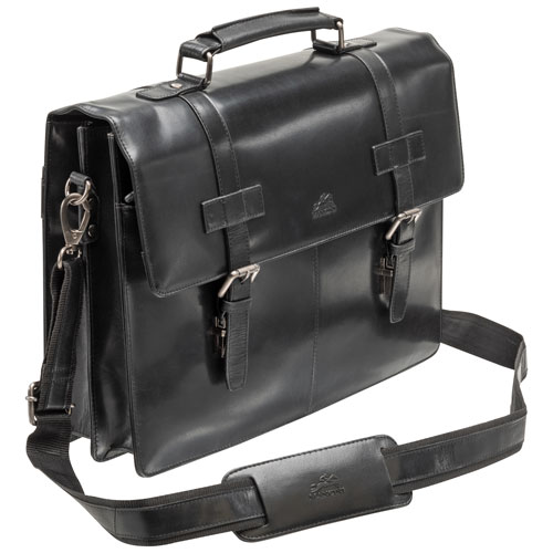 Mancini Buffalo Double Compartment Leather 15.6" Laptop Briefcase - Black