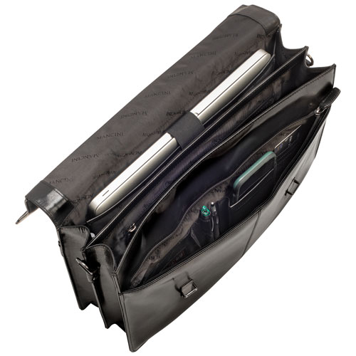 Mancini Buffalo Double Compartment Leather 15.6" Laptop Briefcase - Black