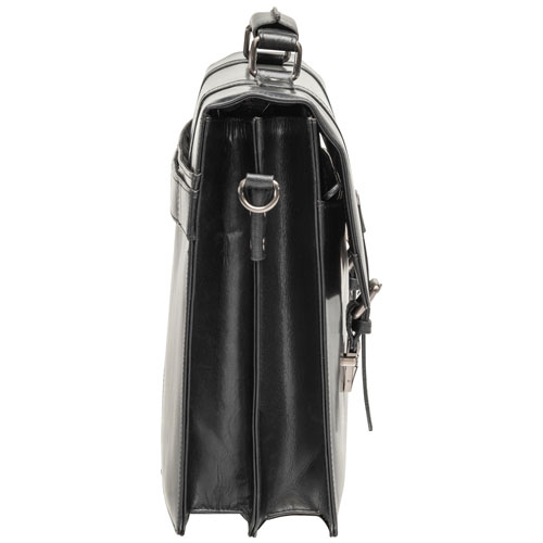 Mancini Buffalo Double Compartment Leather 15.6" Laptop Briefcase - Black