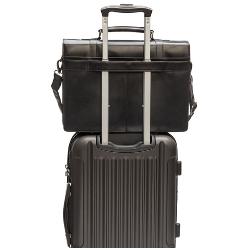 Mancini Buffalo Double Compartment Leather 15.6" Laptop Briefcase - Black