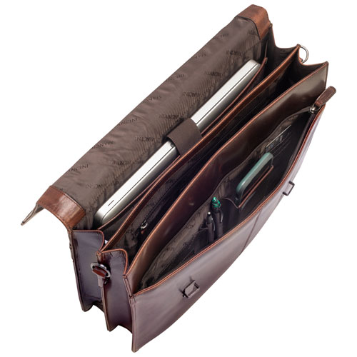 Mancini Buffalo Double Compartment Leather 15.6" Laptop Briefcase (99-5434) - Brown