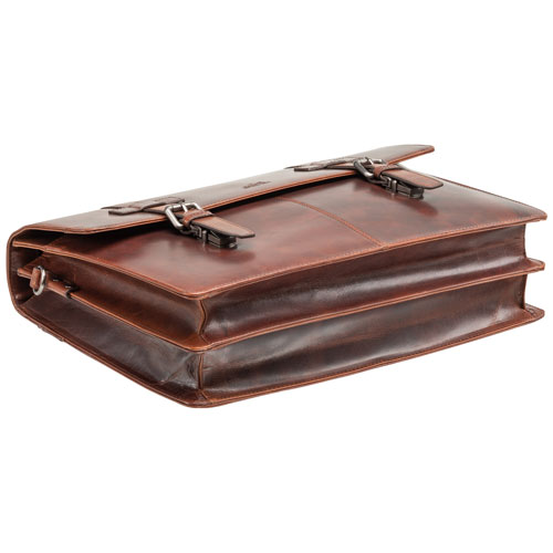 Mancini Buffalo Double Compartment Leather 15.6" Laptop Briefcase (99-5434) - Brown