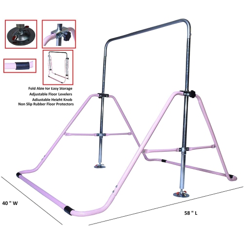 Gymnastics Bar Kids Home Training Kip Bar | 3 in 1 Set w Swing Seat, Trapeze Rings, Expandable Horizontal Bar Folding | Junior Gymnastics Training