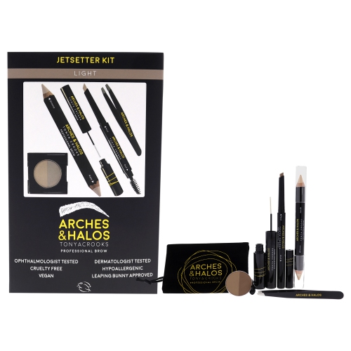 Jetsetter Brow Kit - Light by Arches and Halos for Women - 6 Pc 1 Pc Tweezer, 0.012 oz Pencil, 0.088 oz Powder, 0.176 oz Crayon, 0.176 Gel , Make Up
