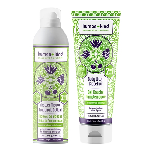 HUMANKIND  Shower Mousse And Body Wash - Grapefruit Delight Kit By Human+Kind for Unisex - 2 PC Kit 6.76OZ And 8.45OZ Body Wash
