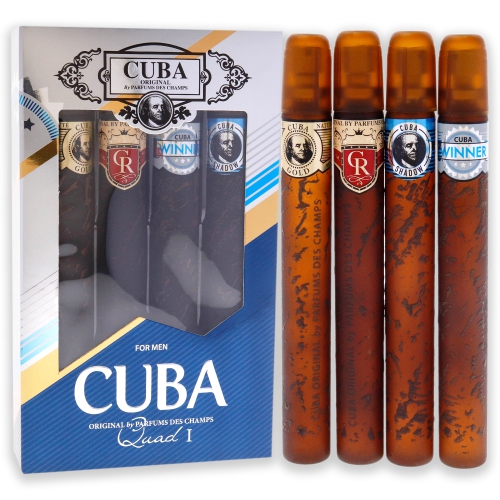 Cuba Quad I by Cuba for Men - 4 Pc Gift Set 1.17oz Cuba Gold EDT Spray, 1.17oz Cuba Royal EDT Spray, 1.17oz Cuba Winner EDT Spray, 1.17oz Cuba Shadow