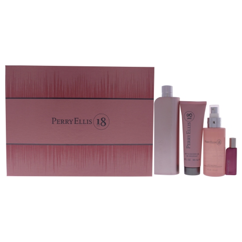 Perry Ellis 18 by Perry Ellis for Women - 4 Pc Gift Set 3.4oz EDP Spray, 0.25oz EDP Spray, 4oz Body Mist, 3oz Bath And Shower Gel