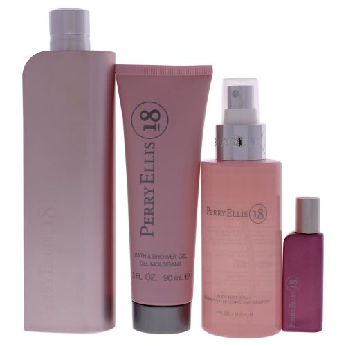 Perry Ellis 18 by Perry Ellis for Women - 4 Pc Gift Set 3.4oz EDP Spray, 0.25oz EDP Spray, 4oz Body Mist, 3oz Bath And Shower Gel