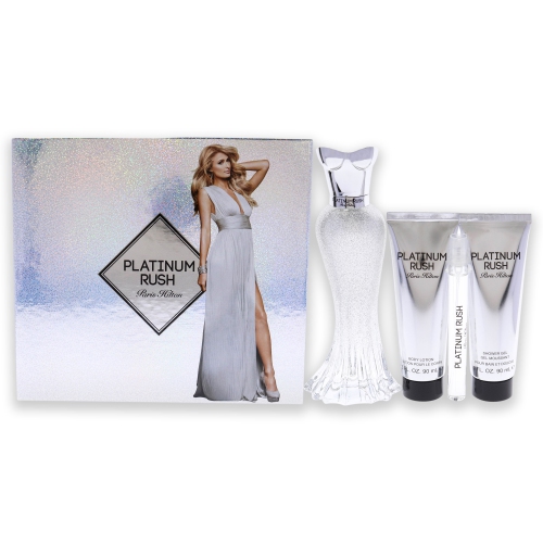 PARIS HILTON  Rush By for Women - 4 PC Gift Set 3.4 OZ Edp Spray, 0.33OZ Edp Spray, 3OZ Body Lotion, 3OZ Shower Gel In Platinum
