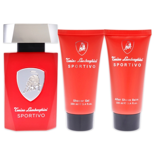 Lamborghini Sportivo by Tonino Lamborghini for Men - 3 Pc Gift Set 4.2oz EDT Spray, 3.4oz After Shave Balm, 3.4oz Shower Gel
