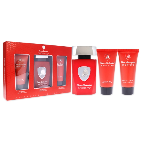 Lamborghini Sportivo by Tonino Lamborghini for Men - 3 Pc Gift Set 4.2oz EDT Spray, 3.4oz After Shave Balm, 3.4oz Shower Gel