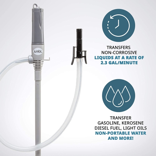 Jumbl Liquid Transfer Pump | Portable Battery Powered Fuel Transfer Pump with Auto-Stop | Flexible Intake hose | Transfers Gasoline, Water & Other