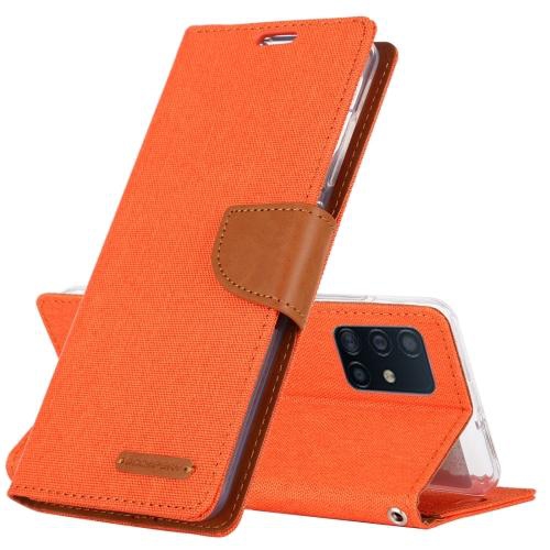HYFAI Diary Case Cover w/Magnet Clip Wallet CANVAS Card Holder Fabric Folio Wallet Flip Stand For Samsung Galaxy A52 5G, Orange