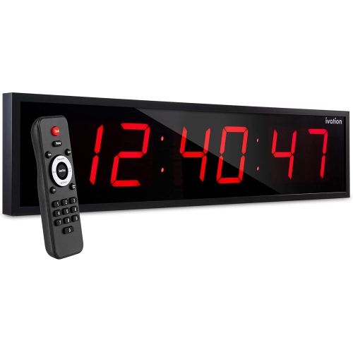 IVATION  Huge 36" Inch Large Big Oversized Digital Led Clock \w Stopwatch, Alarms, Countdown Timer & Temp - Shelf Or Wall Mount (Red) | 6-Level