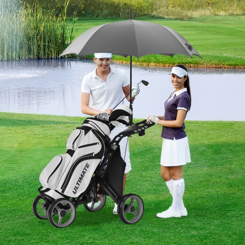 Gymax 4 Wheels Foldable Golf Push Pull Cart Trolley w/ Brake Waterproof Bag