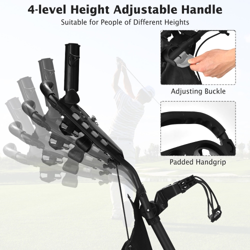 Gymax 4 Wheels Foldable Golf Push Pull Cart Trolley w/ Brake Waterproof Bag