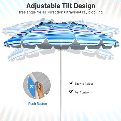 Gymax 8ft Beach Umbrella Outdoor Patio Garden w/ Carrying Bag Sand Anchor