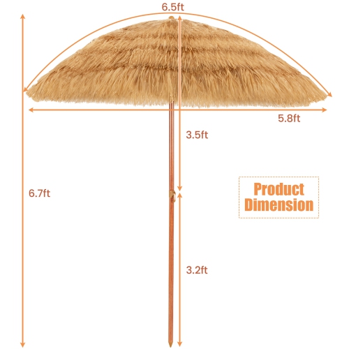 Gymax 6.5ft Thatch Tiki Beach Umbrella Outdoor Patio Umbrella w/ Adjustable Tilt