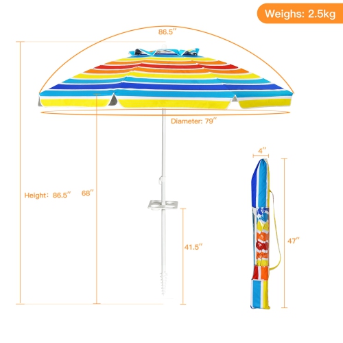 Gymax 7.2ft Beach Umbrella Outdoor Patio Garden w/ Carrying Bag Sand Anchor