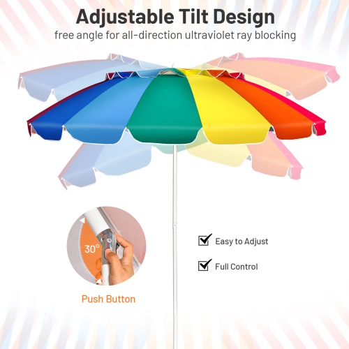 Gymax 8ft Beach Umbrella Outdoor Patio Garden w/ Carrying Bag Sand Anchor