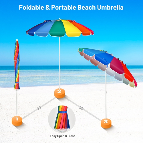Gymax 8ft Beach Umbrella Outdoor Patio Garden w/ Carrying Bag Sand Anchor