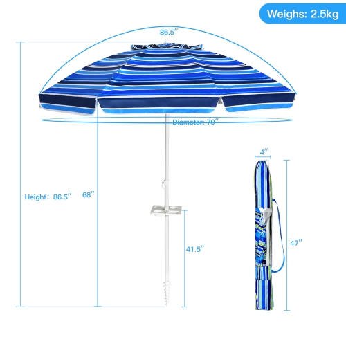 Gymax 7.2ft Beach Umbrella Outdoor Patio Garden w/ Carrying Bag Sand Anchor