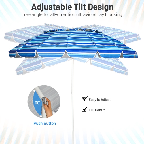 Gymax 8ft Beach Umbrella Outdoor Patio Garden w/ Carrying Bag Sand Anchor