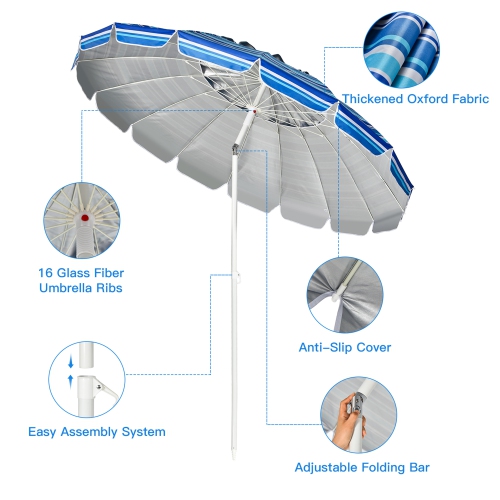 Gymax 8ft Beach Umbrella Outdoor Patio Garden w/ Carrying Bag Sand Anchor