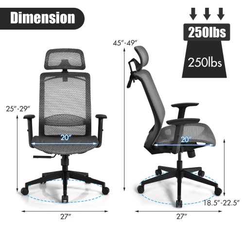 Gymax High Back Mesh Office Chair Swivel Executive Chair w/ Lumbar Support