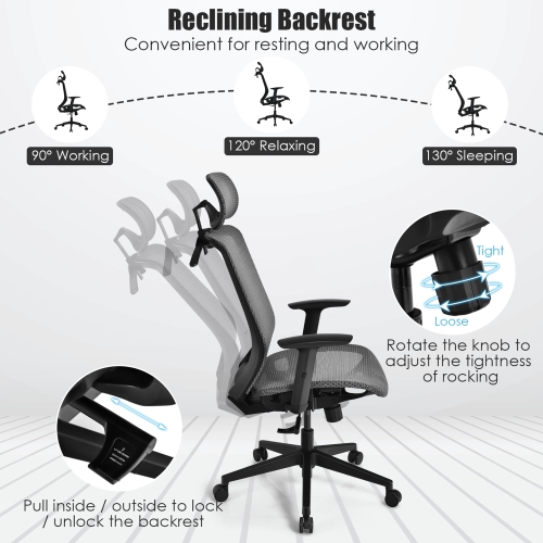 Gymax High Back Mesh Office Chair Swivel Executive Chair w/ Lumbar Support