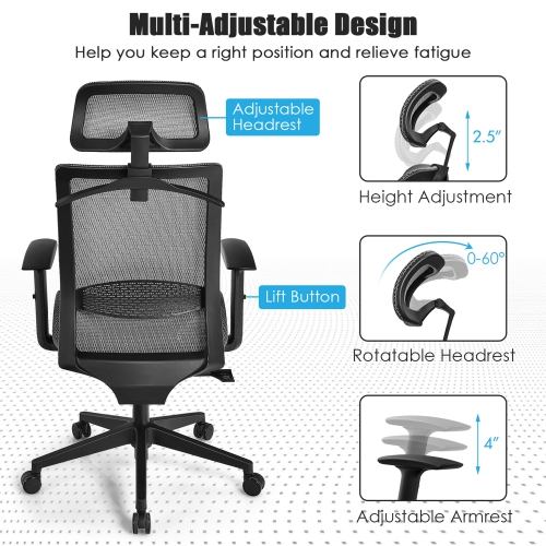 Gymax High Back Mesh Office Chair Swivel Executive Chair w/ Lumbar Support