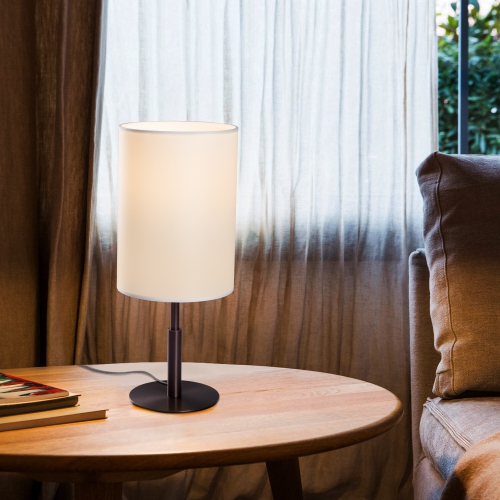 Tubicen Modern Table Lamp, E26 Bulb Nightstand Lamp, Plug in Desk Reading Lamp with Fabric Shade, Solid Metal Bedside Lamps, Taupe