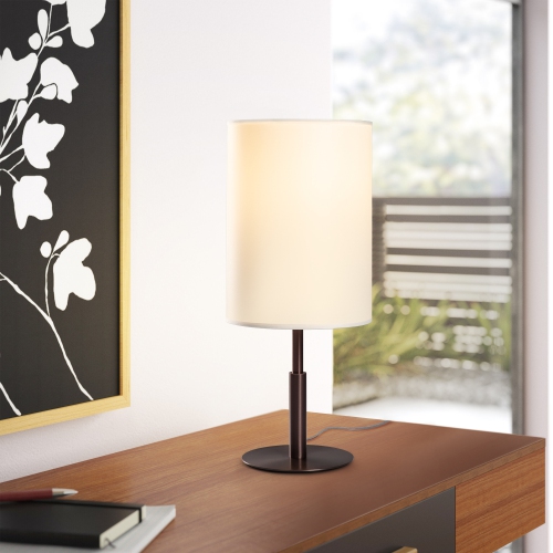 Tubicen Modern Table Lamp, E26 Bulb Nightstand Lamp, Plug in Desk Reading Lamp with Fabric Shade, Solid Metal Bedside Lamps, Taupe