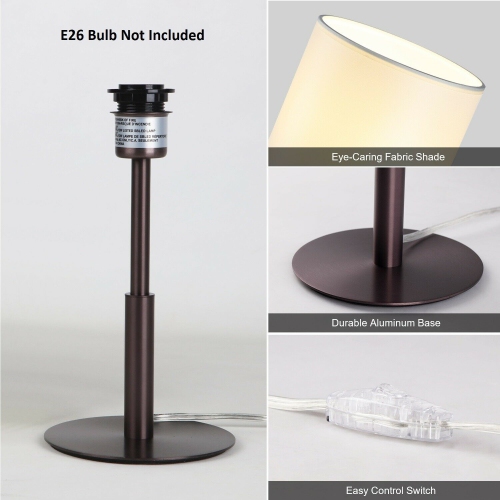 Tubicen Modern Table Lamp, E26 Bulb Nightstand Lamp, Plug in Desk Reading Lamp with Fabric Shade, Solid Metal Bedside Lamps, Taupe