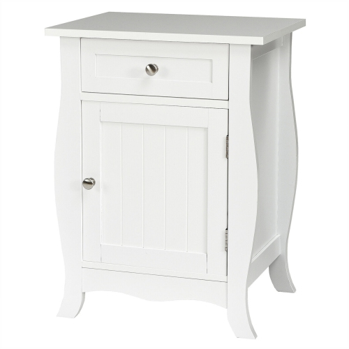 Image 1 of 10.. Gymax Accent End Table with Drawer Storage Cabinet Wooden Nightstand White