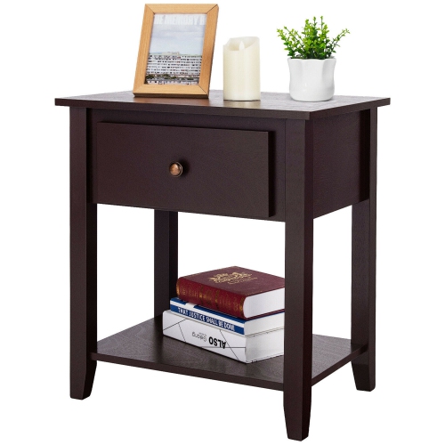 Gymax 2PCS Nightstand Sofa End Side Table W/ Storage Drawer Bottom Shelf Espresso