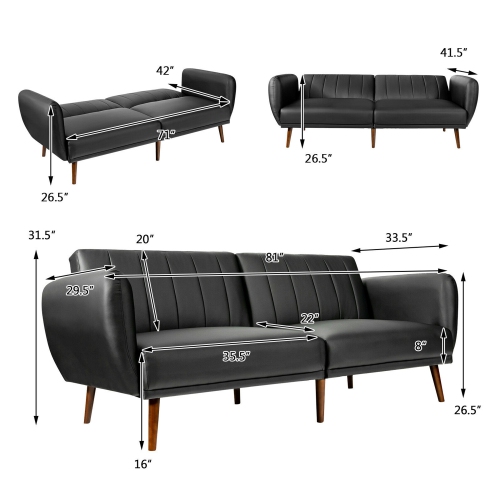 Canapé-lit Futon Convertible de Marque Gymax en Plastique PU Réglable Canapé-lit avec des Pieds en Bois