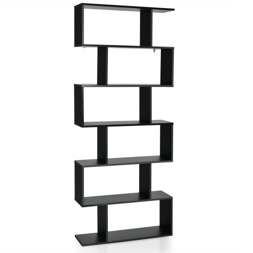 GYMAX  6 Tier S-Shaped Bookshelf Storage Display Bookcase Decor Z-Shelf