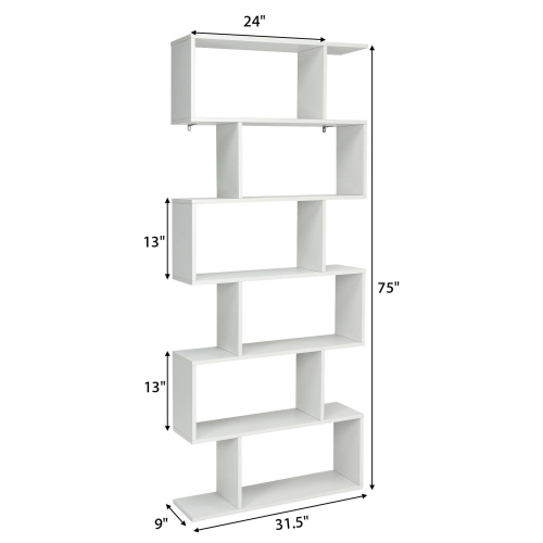Gymax 6 Tier S-Shaped Bookshelf Storage Display Bookcase Decor Z-Shelf