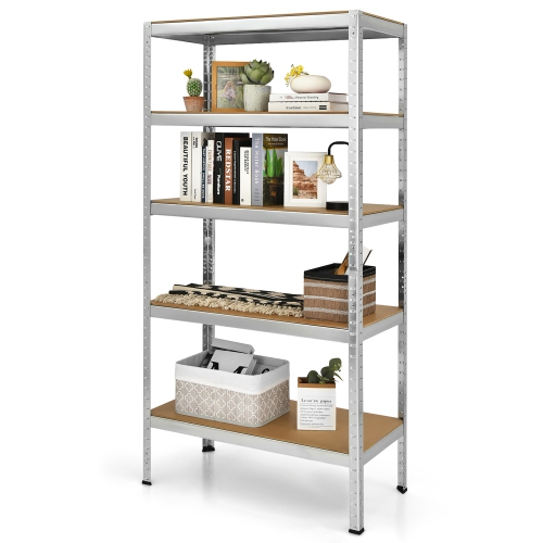 Gymax 72'' Steel 5-tier Garage Shelf Metal Storage Adjustable Unit Silver