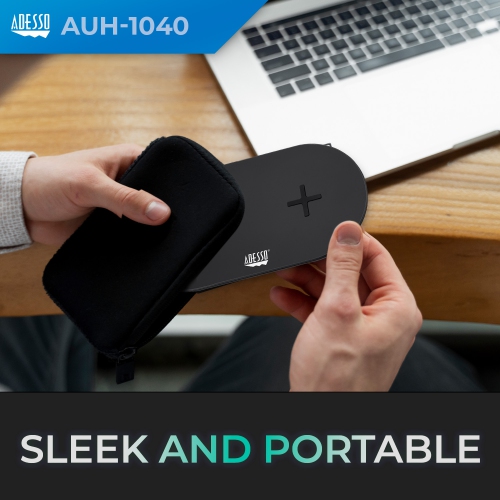 Adesso 15W Max Qi-Certified Dual Wireless Fast Charging Pad, 2-Coil Design, Simultaneous Charging, Non-Slip, Overcharge Protection, Portable, AC