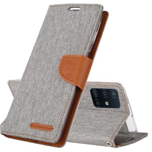 Image 1 de 1.. HYFAI – Étui format journal avec étui magnétique avec pince portefeuille CANVAS porte-carte étui folio en tissu avec support à rabat pour Galaxy S21