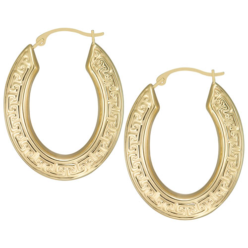 Le Reve Collection Greek Key Hoop Earrings in 14K Gold