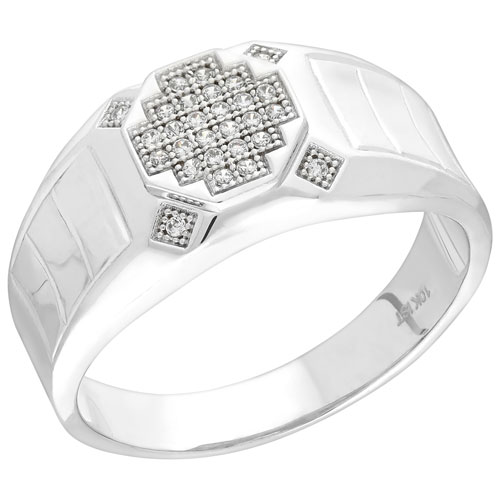 Le Reve Collection Men's Geometric Round Cubic Zirconia Ring in 10K White Gold - Size 12