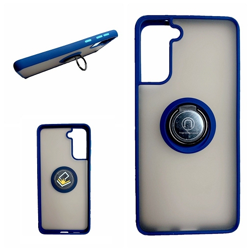 HYFAI Matt TPU Back Bumper Case Cover w/Kickstand Ring Holder Stand for Samsung S21 Plus 5G, Navy Blue