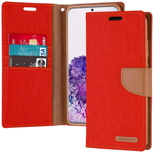 HYFAI Diary Case Cover w/Magnet Clip Wallet CANVAS Card Holder Fabric Folio Wallet Flip Stand For Samsung A71, Red