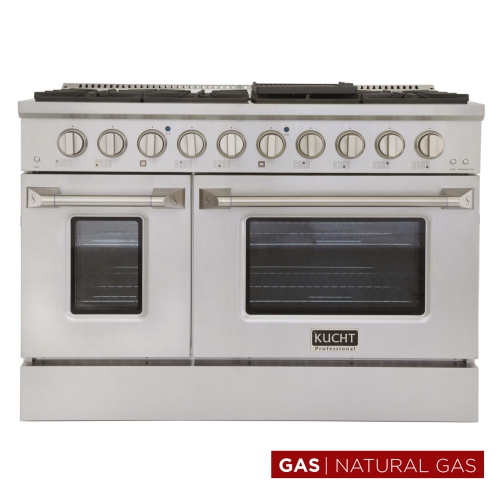 KUCHT Professional Cuisinière au gaz naturel de 48 po avec 8 brûleurs et four à convection en acier inoxydable