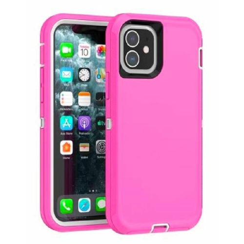 Siège d’3 auto robuste antichoc pour iPhone 12 Mini, triple couche de protection contre les chutes, rose vif